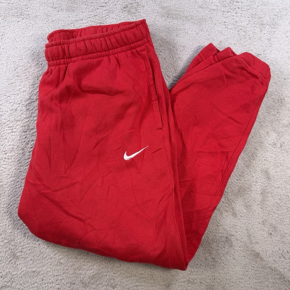 Nike Sweatpants Mens Large Red Fleece Drawstring Swoosh Joggers Gym Active